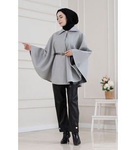 Beli Kemerli Kaşe Panço-KOYU GRİ