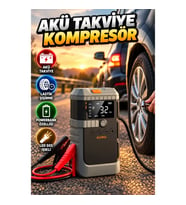 Taşınabilir Akü Takviye ve Dijital Lastik Şişirme Kompresörü – Powerbank ve LED SOS Işıklı