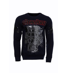 Lacivert Taşlı Baskılı Desenli Sweatshirt - Wessi