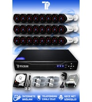 PICAM 24 Kameralı Uzay 24 Dış Kamera Set 320 GB HDD Full HD Gece Görüşlü Güvenlik Kamerası Sistemi