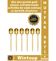 #Kaşık Lüks Şık Modern Mutfak Sofra Sunum Takımı Paslanmaz Çelik Gold Renk 6 Parça Yemek Kaşığı Set