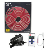 5 Metre 12 Volt 6x12 mm Esnek Kırmızı Neon Led 12A Tek Renk Kumandalı RF Dimmer 3A Plastik Adaptör S
