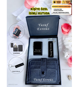 Kişiye Özel İsimli Benzinli Lüks Çakmak & Kartlık & Anahtarlık 3 Lü Hediye Set Özel İsimli Kutusunda