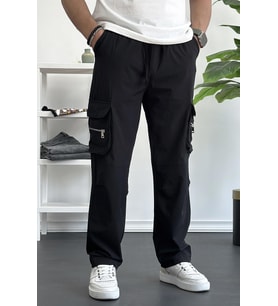Erkek İnce Baggy Kalıp Kargo Pantolon Siyah Edw164