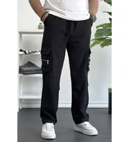 Erkek İnce Baggy Kalıp Kargo Pantolon Siyah Edw164