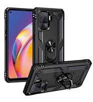 Oppo Reno 5 Lite Kılıf Metal For Car Yüzüklü Standlı Military Ring Serisi (Siyah)