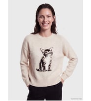 LCW EVERYDAY Bej Kedi Baskılı Kadın Triko Kazak