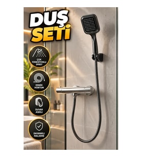 Siyah Çok Fonksiyonlu El Duşu Seti – Spiral Hortum ve Duvar Askılı Duş Başlığı