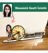 Karikatür Kadın Model Masaüstü Saatli İsimlik MSİ18