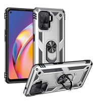 Oppo Reno 5 Lite Kılıf Metal For Car Yüzüklü Standlı Military Ring Serisi (Gümüş)