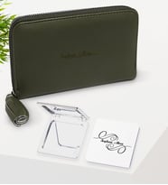BK Gift Kişiye Özel İsimli Haki Deri Kadın Cüzdanı ve Cep Aynası Hediye Seti-1