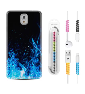 Samsung Note 3 4 5 8 9 20 Ultra 10 Lite Kılıf Kablo Koruma Spiral Silikon Blue Fire 1678