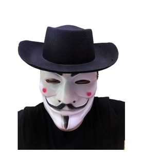 Periboia Siyah Renkli Delikli Çocuk Boy Vendetta Şapkası ve Vendetta Maskesi (Karışık)