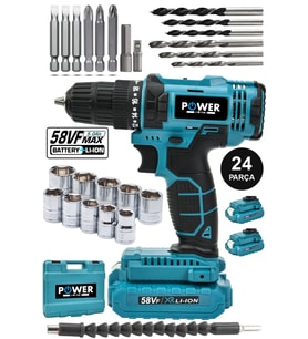 Pro-xxc-line Germany Technology Çift Akülü Şarjlı Matkap 24 Parça 58 Vf 5 Ah Powerblack
