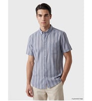 LCWAIKIKI Classic İndigo Regular Fit Çizgili Armürlü Erkek Gömlek