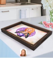 BK Gift Kişiye Özel Kadın Astrolog Karikatürlü Doğal Ahşap Tepsi-1