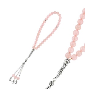 Doğaltaş Metal Püsküllü Pembe Kuvars Tesbih