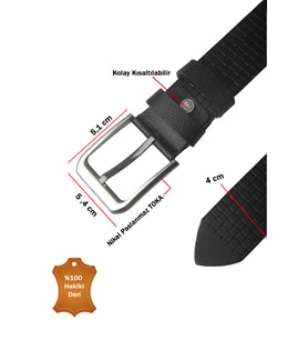DeepSEA Siyah %100 Hakiki Deri Erkek Kemer Kare Desenli Kolay Kısaltılabilir Spor Kemer 2602682