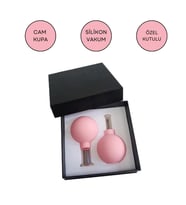 Silikon Vakumlu Cam Yüz Masaj Kupası 2'li Set Pembe Renk
