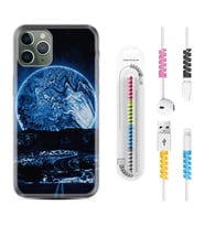 Apple iPhone 11 12 13 14 Pro Max Kılıf Kablo Koruma Spiral Silikon Mavi Gece 1605