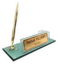 Hediye İsimlik Kristal Masa İsimliği Kalemli Ofis Hediyesi M186-YGOLD