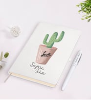 BK Gift Kişiye Özel İsimli Kaktüs Tasarımlı Beyaz Defter ve Kalem Seti-5