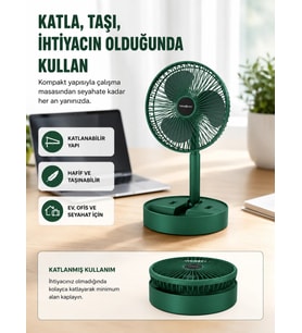 Şarjlı Mini Fan Katlanabilir 3 Hız Ayarlı Taşınabilir Tasarımlı