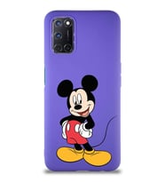Oppo A92 Soft Premier Kapak Mickey Mouse-E Tasarımlı Silikon Kılıf - Mor (Şeffaf)
