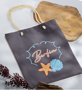 BK Gift Kişiye Özel Yaz Temalı İsimli Antrasit Halat Saplı Kumaş Plaj Çantası -3, Baskılı Omuz Çantası, Alışveriş Çantası, Arkadaşa Hediye, Sevgiliye Hediye