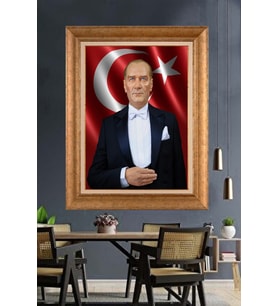 Altın Varaklı Çerçeveli Paspartulu Atatürk Tablo nh356 (Gold)