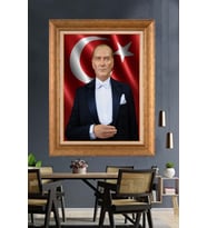 Altın Varaklı Çerçeveli Paspartulu Atatürk Tablo nh356 (Gold)