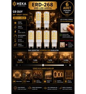 (6 Adet) Heka 5W Günışığı (3000K) G9 Duylu Dim Edilebilir LED Kapsül Ampul