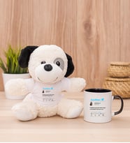 Kişiye Özel Twitter Tasarım Fotoğraflı Peluş Köpek ve Siyah Kupa
