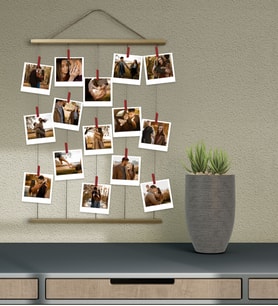 BK Gift Kişiye Özel 18 Fotoğraflı Uzun İpli Mandallı Ahşap Anı Çerçevesi 60x80cm