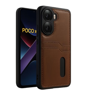 Xiaomi Poco X7 Pro Kılıf Sara Kartvizitli Deri Kılıf - Taba