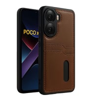 Xiaomi Poco X7 Pro Kılıf Sara Kartvizitli Deri Kılıf - Taba
