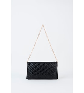 Kadın Siyah Zarf Hasır Örgü Tasarım 2 Bölmeli Mini Zincir Askılı Çıt Çıt Kapama Clutch Ve El Çantası