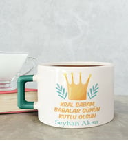 BK Gift Kişiye Özel Babalar Günü Tasarımlı Yeşil Kulplu Çay & Kahve Fincanı-6, Babaya Hediye, Babalar Günü Hediyesi