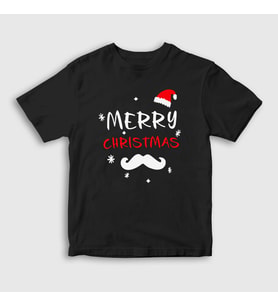 Presmono Unisex Çocuk Siyah Mustache Merry Christmas Yılbaşı T-Shirt 271372tt