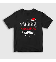 Presmono Unisex Çocuk Siyah Mustache Merry Christmas Yılbaşı T-Shirt 271372tt