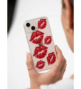 İphone 13 Kırmızı Dudak / Öpücük Desenli Şeffaf Telefon Kılıfı
