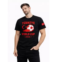 Erkek Türkiye World Cup 2026 Baskılı Tişört Futbol Temalı Forma T-Shirt - Siyah