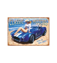 Pin Up Kızı Klasik Motor Araba Retro Ahşap Poster