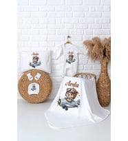 Pia Baby Premium %100 Pamuk Hastane Çıkışı Tulumlu Yenidoğan Erkek Bebek Hediye Seti 5001-03 (Ekru)