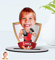 BK Gift Kişiye Özel İsimli Çocuk Kick Box Karikatürlü Ahşap Biblo Model-1