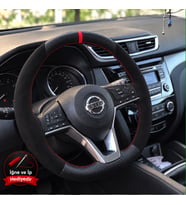 Nissan Leaf ZE1 Dikme Direksiyon Kılıfı Alcantara Süet Mat Karbon Kırmızı Yüzük ve Dikiş 2018-2024