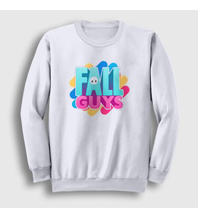 Presmono Unisex Beyaz Logo Oyun Fall Guys Sweatshirt 360427tt
