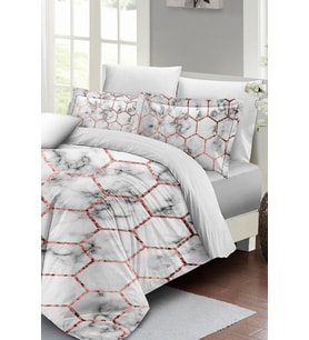 Nevresim Takımı %100 Doğal Pamuk Çift Kişilik 3d Digital Marble Geo
