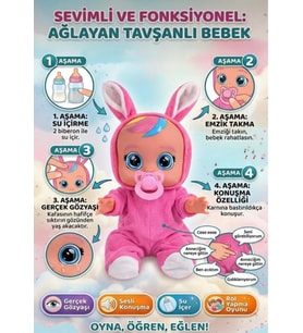 Kostümlü Ağlayan Konuşan Göz Yaşı Döken Su İçen Et Bebek Emzikli ve Biberonlu Oyuncak Bebek 28 Cm