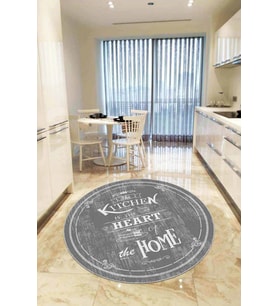 Gri Kaymaz Taban Kitchen Yazılı Yuvarlak Mutfak Halısı AR436